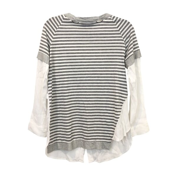 Elisa Cavaletti Striped Button-Down Shirt Unique Collar Button Size M White Grey - Picture 3 of 11